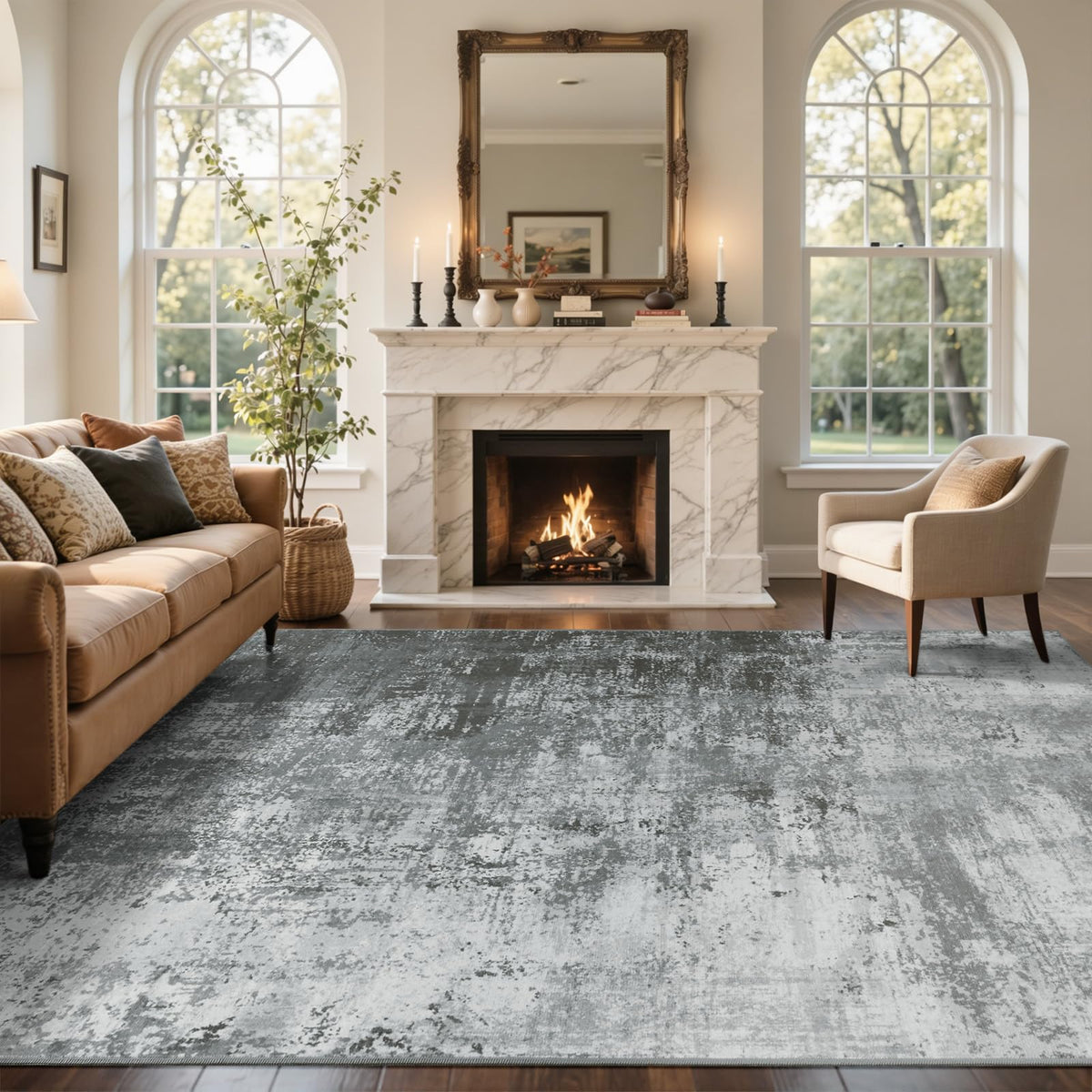 6x9 Ft Abstract Washable Area Rugs for Living Room Blue