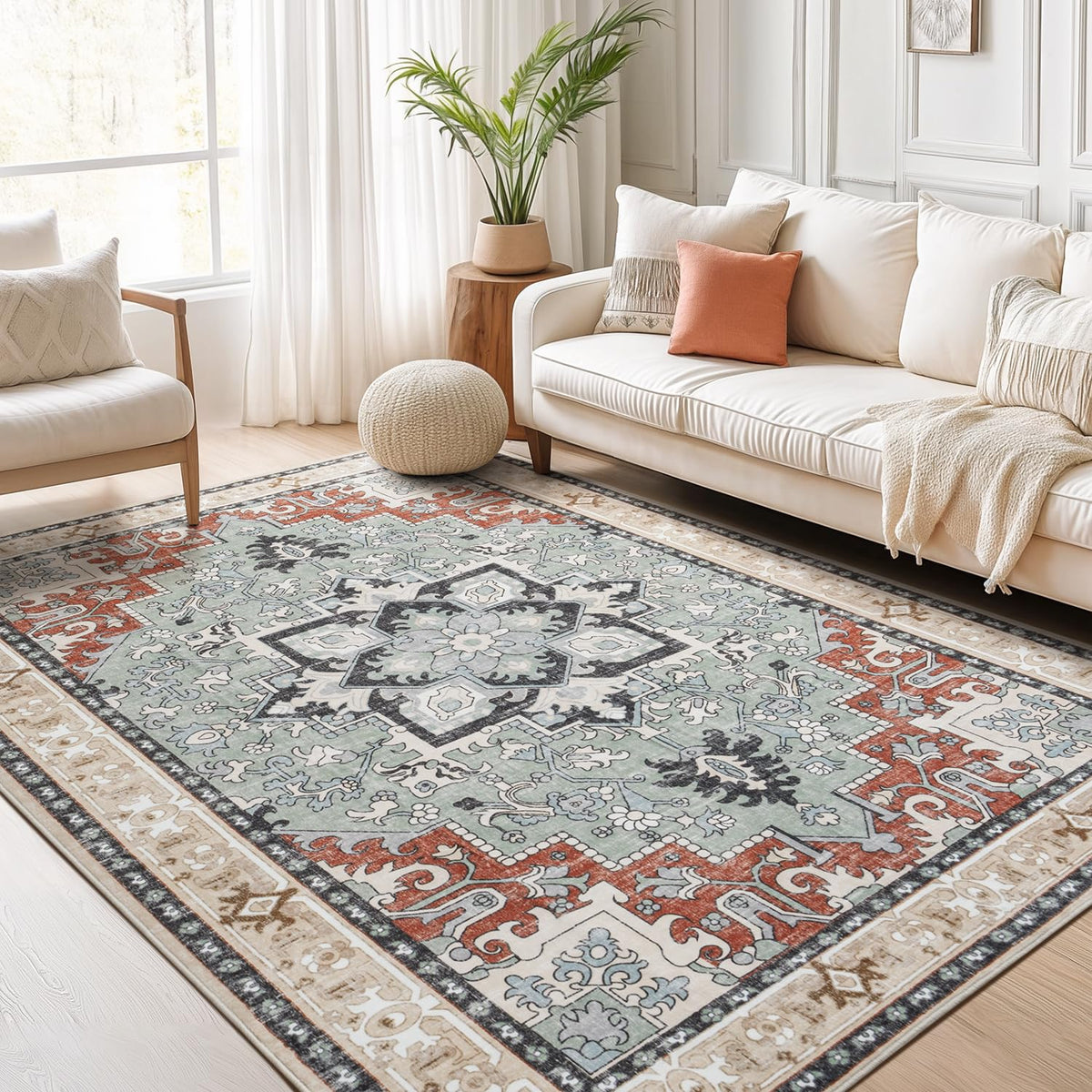 Lofus 5x7 Area Rugs for Living Room Bedroom, Soft Boho Carpet Floral Brown