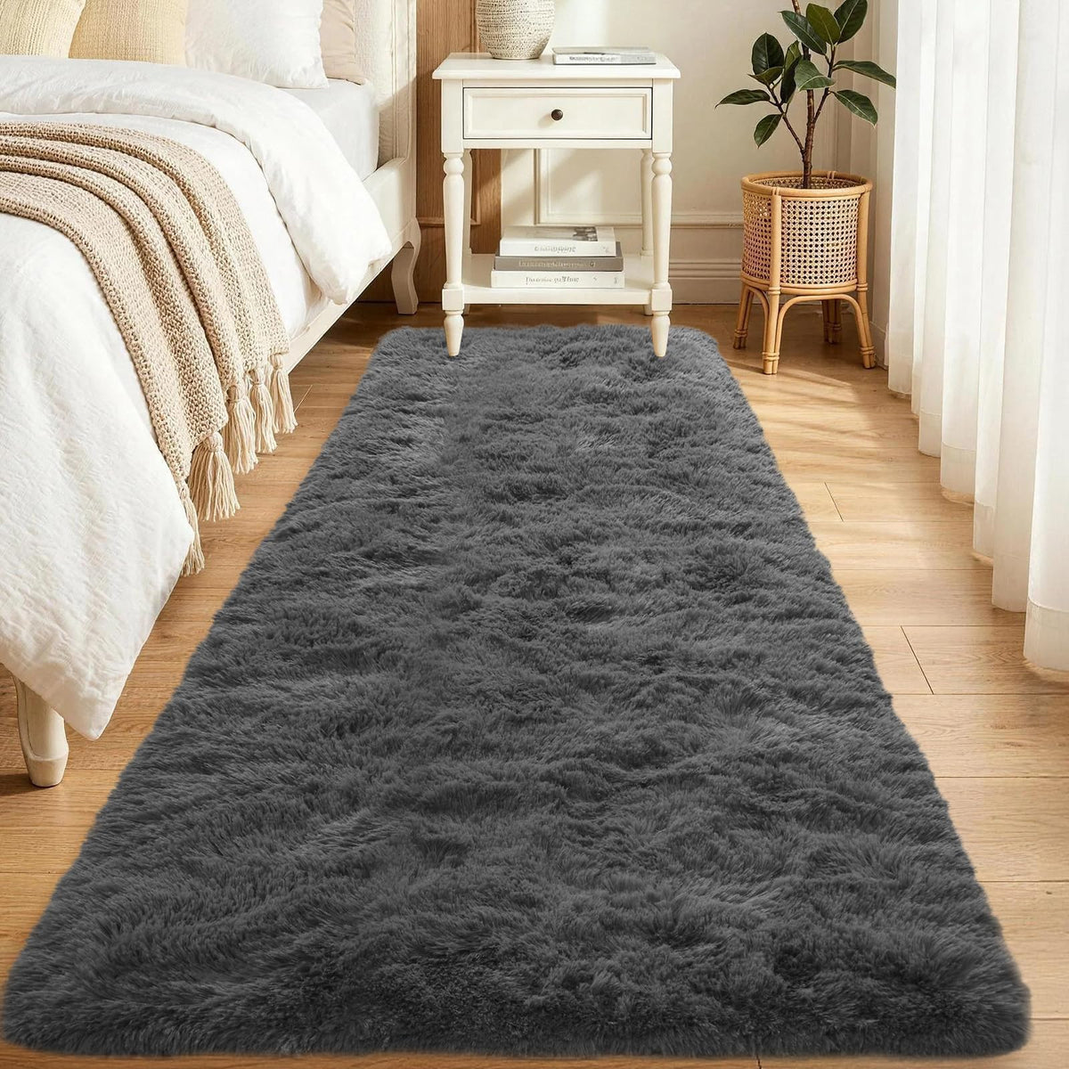 Noahas 2x6 Black Fluffy Soft Runner Rug Non-Slip for Bedroom Dorm Hallway