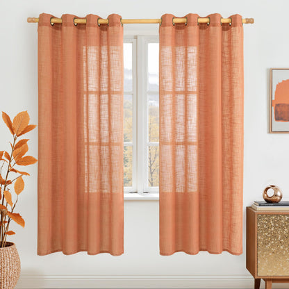 LAMIT Cream Ivory Linen Semi Sheer Curtains 84 inch Length for Bedroom