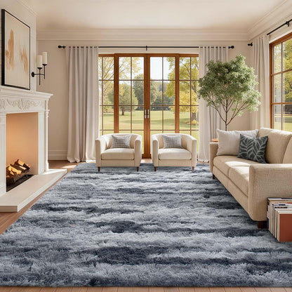6x9 Ft Large Shag Rugs for Living Room Decor, Tie-Dyed Ultra Soft Fluffy Furry Area Rugs for Bedroom Indoor Floor, Aesthetic Carpet for Kids Home (Dark Grey)