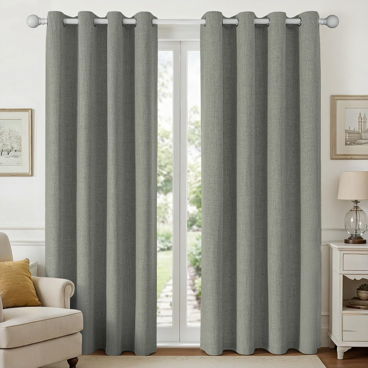 Joydeco 100% Blackout Curtains 63 Inch Length 2 Panels, Greyish White