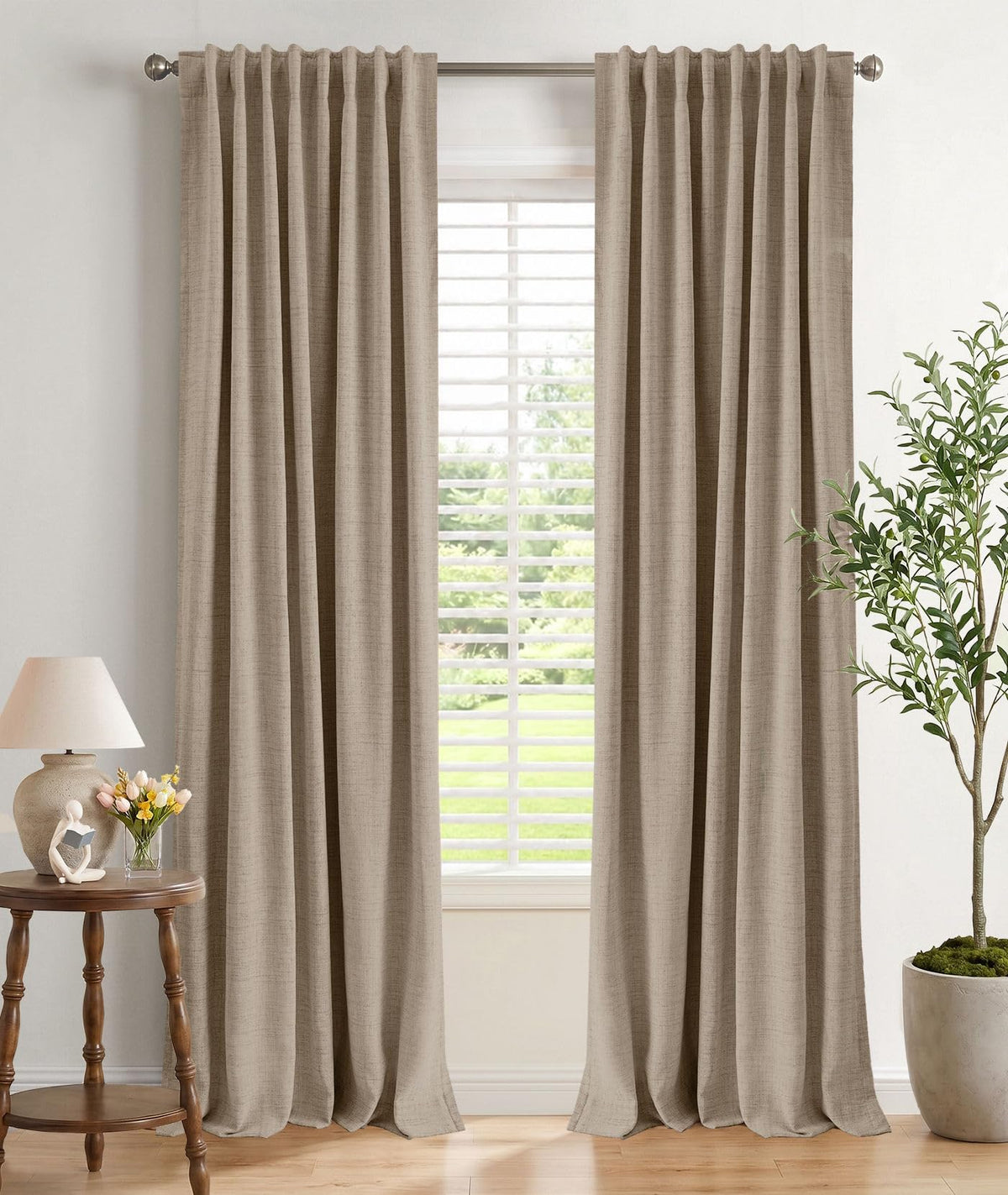 INOVADAY 100% Blackout Linen Curtains for Bedroom 50x84 Inches Cream