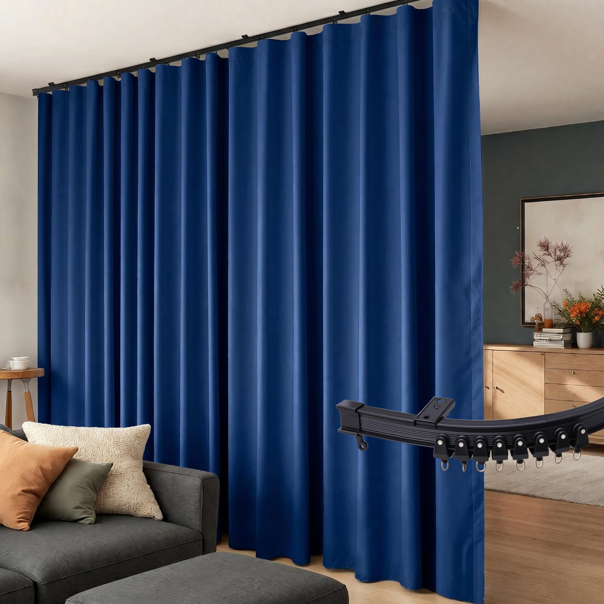Room Divider Curtains Flexible Ceiling Tracks Set Curtain Track Ceiling Mount Blackout Curtain for Living Room Bedroom Ceiling Curtain Rod Privacy Dividers Panels W100 x H84 Black Drape & Black Rail