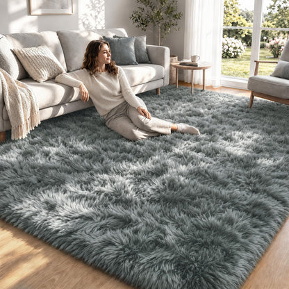 8x10 Area Rugs for Living Room: Soft Black Fluffy Rug Shag Washable Rug Plush Fuzzy Indoor Carpet for Bedroom Nursery Playroom Girls Boys Kids Room (Black, 8'x10')