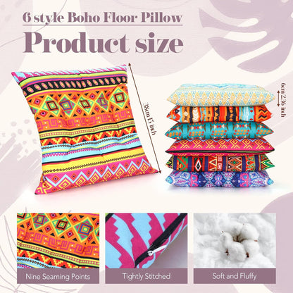Menkxi 6 Pcs Bohemian Floor Pillows 15 Inch, Stylish