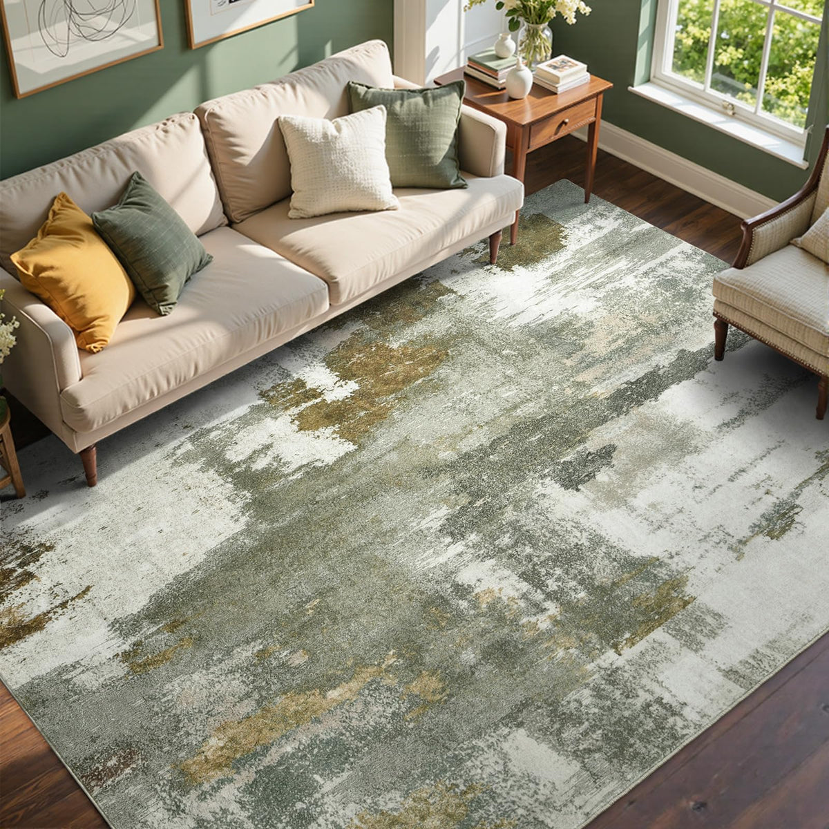 6x9 Ft Abstract Washable Area Rugs for Living Room Blue