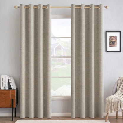 MIULEE 100% Blackout Linen Curtains for Bedroom 52x84 Inches Natural Beige