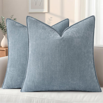 decorUhome Chenille Beige Velvet Throw Pillow Covers 18x18 Set of 2