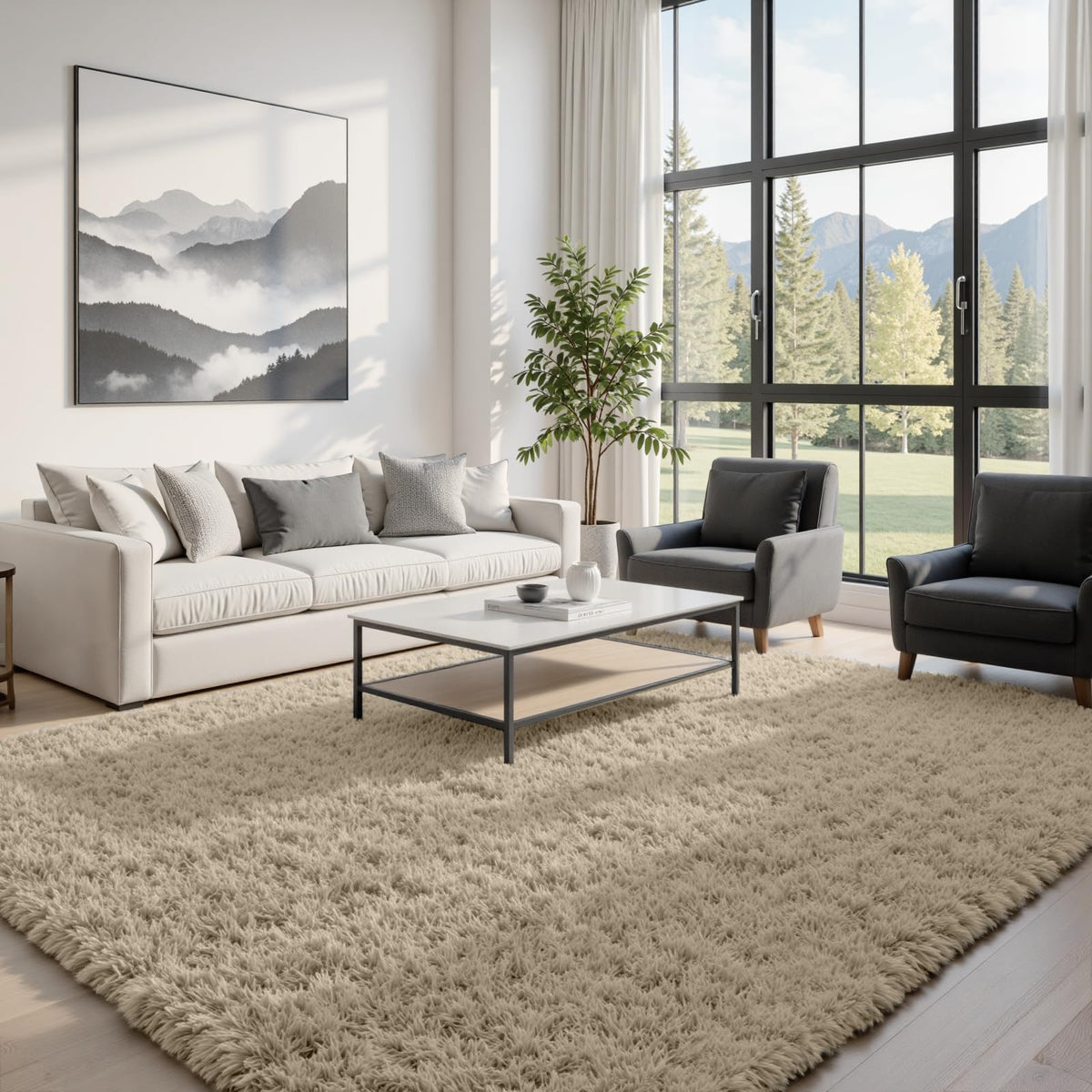 8x10 Fluffy Shag Area Rugs for Living Room Bedroom: Soft Plush Carpet Grey