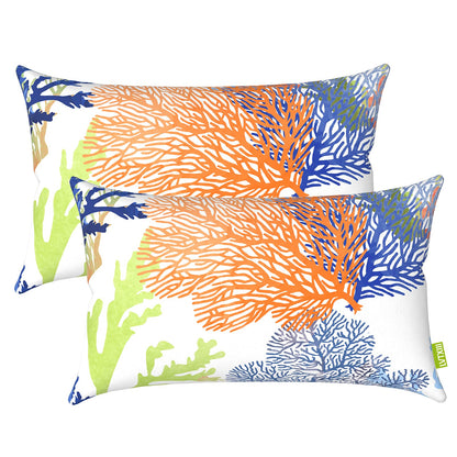 LVTXIII Set of 2 Patio Lumbar Pillows, 12" x 20" Fade Resistant Outdoor Lumbar Pillow with Inners, Fluffy Decorative Garden Lumbar Cushions for Home Patio Coach Sofa Use, Jacobean Black