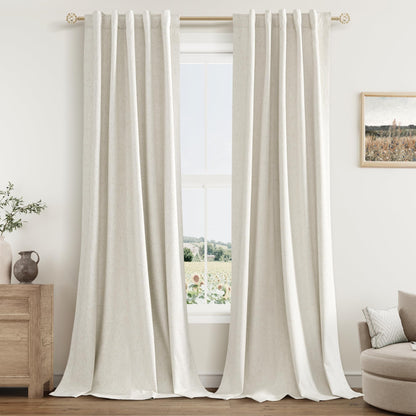 Guken Cream Linen Blackout Curtains 84 Inch Length 2 Panels Set for Living Room Bedroom Back Tab Thermal Insulated 100% Black Out Drapes Room Darkening Window Curtain Ivory Natural Beige