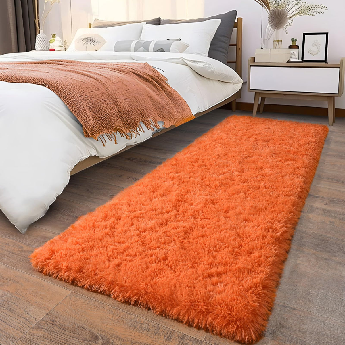 Ultra Soft Runner Rugs for Bedroom Hallways with Upgraded Non-Slip Rubber Backing & Thick Memory Sponge, 2x6 Feet Fluffy Shag Throw Area Rug for Bedside Dorm Dark Grey