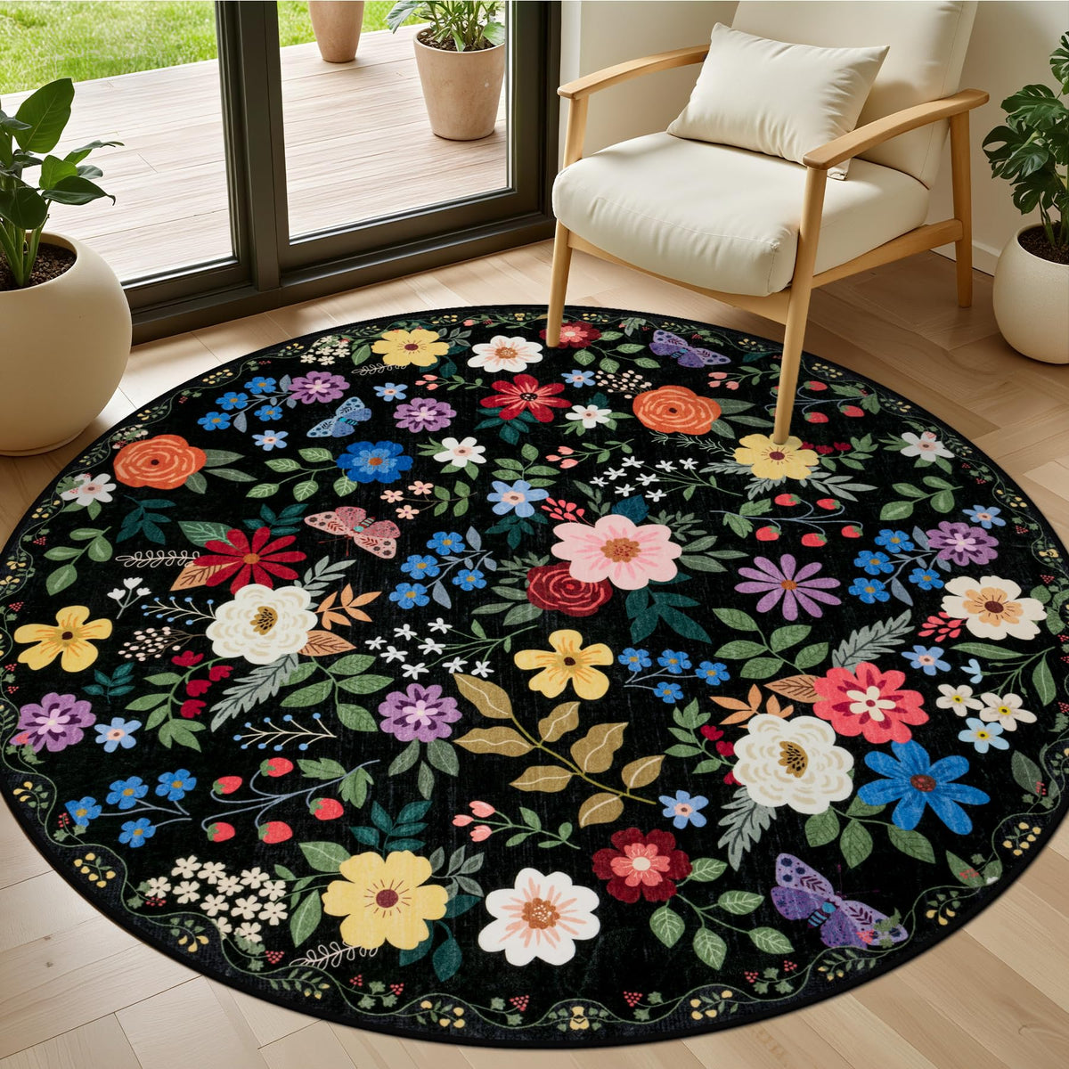 PLHXFR 8x10 Area Rug Living Room: Floral Washable Boho Carpet Dark Green