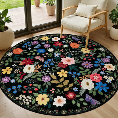 PLHXFR 8x10 Area Rug Living Room: Floral Washable Boho Carpet Dark Green