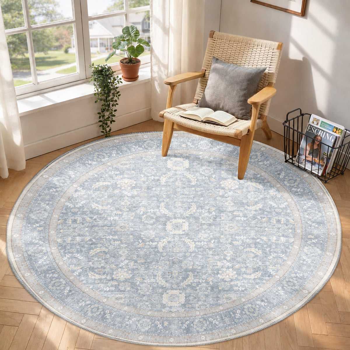 OPPODREAM Vintage Blue Area Rugs 5x7, Washable Rug for Living Room