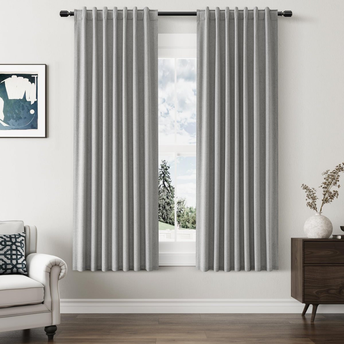 Guken Cream Linen Blackout Curtains 84 Inch Length 2 Panels Set for Living Room Bedroom Back Tab Thermal Insulated 100% Black Out Drapes Room Darkening Window Curtain Ivory Natural Beige