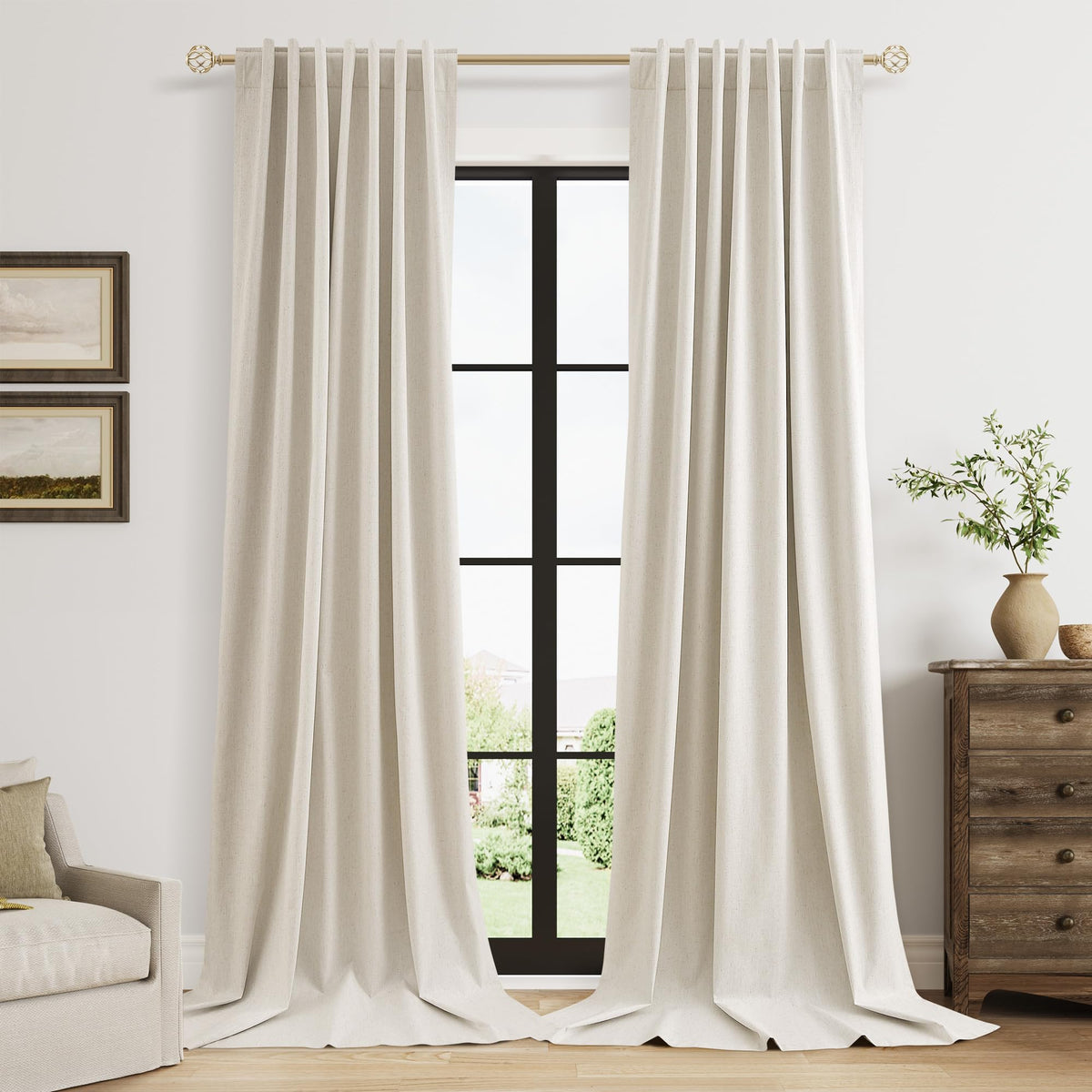 Guken Cream Linen Blackout Curtains 84 Inch Length 2 Panels Set for Living Room Bedroom Back Tab Thermal Insulated 100% Black Out Drapes Room Darkening Window Curtain Ivory Natural Beige