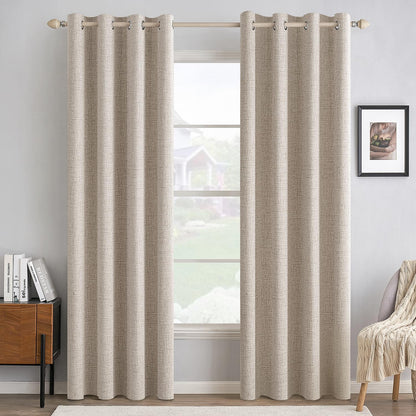 MIULEE 100% Blackout Linen Curtains for Bedroom 52x84 Inches Natural Beige