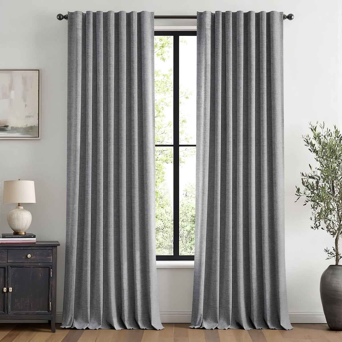 MIULEE 100% Blackout Linen Curtains for Bedroom 42 x 84 Inch Ivory 2 Panels