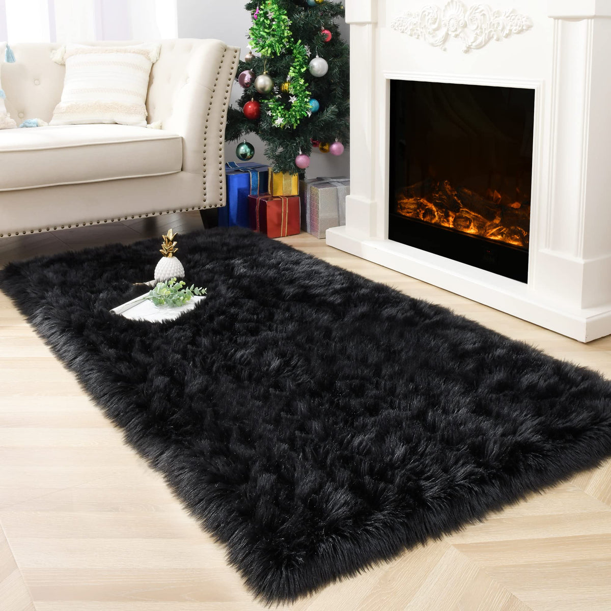 Noahas 2x6 Black Fluffy Soft Runner Rug Non-Slip for Bedroom Dorm Hallway
