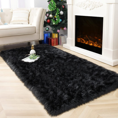 Noahas 2x6 Black Fluffy Soft Runner Rug Non-Slip for Bedroom Dorm Hallway