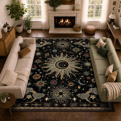 Vacuum-Friendly, 5x7 Washable Area Rug, Black Gold Beige Red