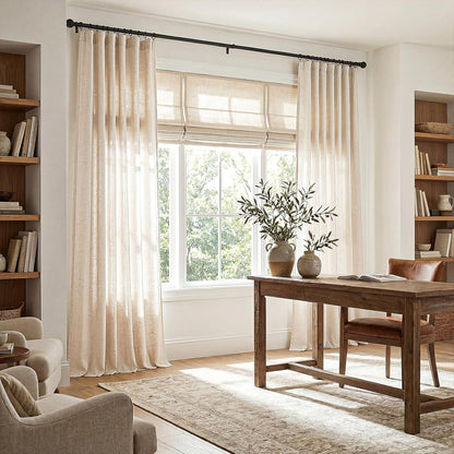 jinchan Linen Curtains Light Filtering Back Tab 50x96 Inch 2 Panels Beige