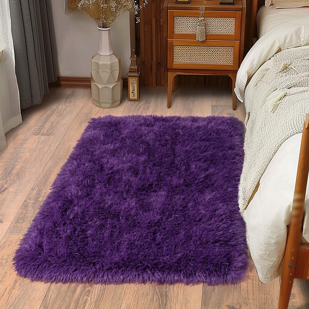 Ultra Soft Runner Rugs for Bedroom Hallways with Upgraded Non-Slip Rubber Backing & Thick Memory Sponge, 2x6 Feet Fluffy Shag Throw Area Rug for Bedside Dorm Dark Grey