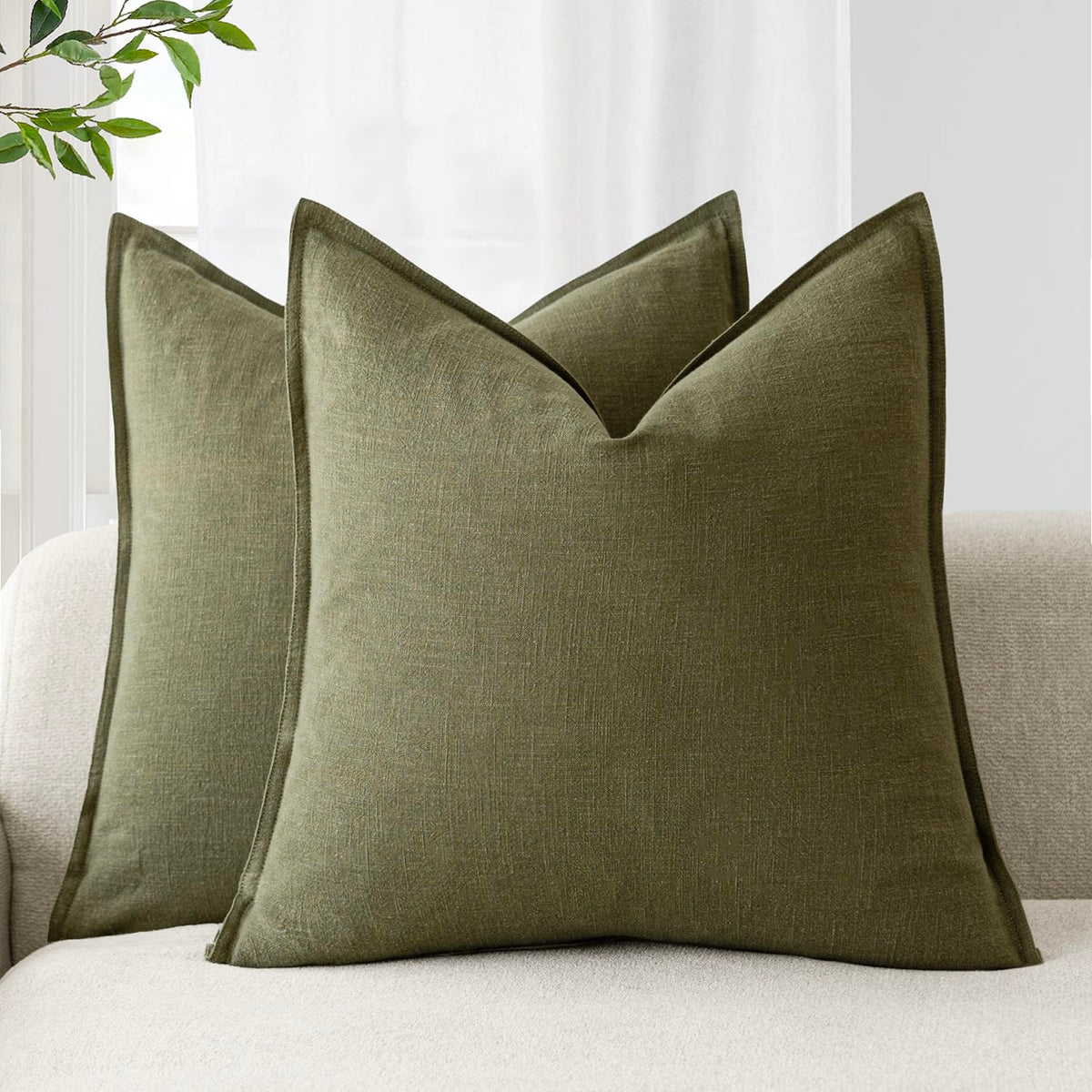 Foindtower Linen Solid Decorative Throw Pillow Covers 20x20 Natural Beige