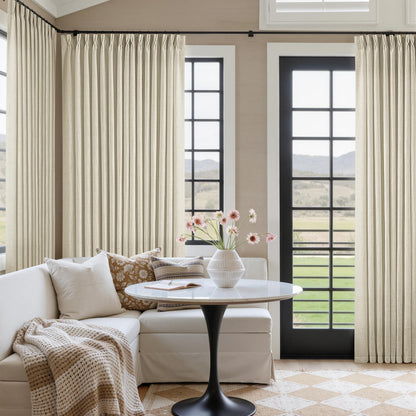 TWODRAPES Natural Pinch Pleated Linen Semi Sheer 84 Inch Curtains 2 Panels