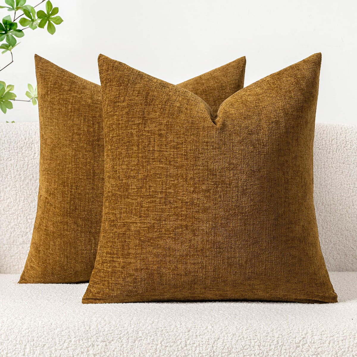 MIULEE Soft Chenille Throw Pillow Covers Sage Green 18x18 Inch Pack of 2