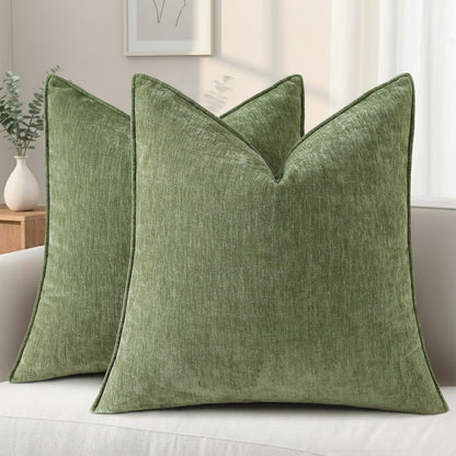 decorUhome Chenille Beige Velvet Throw Pillow Covers 18x18 Set of 2