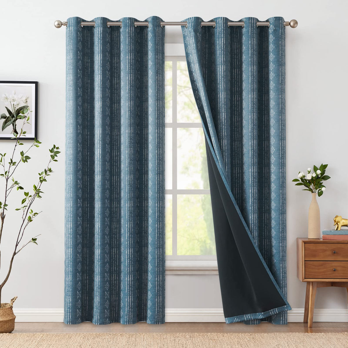 jinchan Boho Blackout Curtains 63 Inch Length Moon Phase Printed Drapes