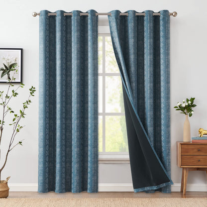 jinchan Boho Blackout Curtains 63 Inch Length Moon Phase Printed Drapes