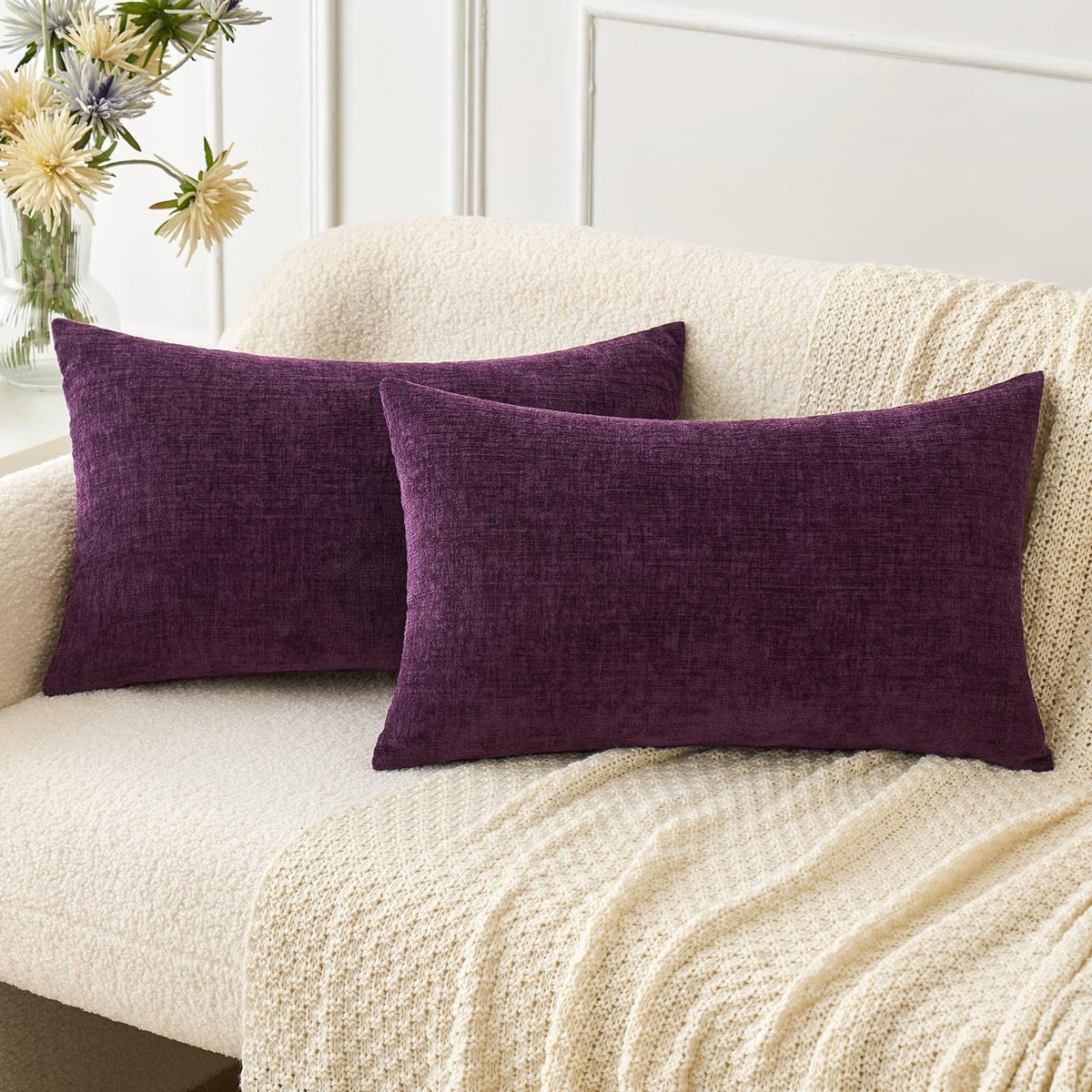 MIULEE Soft Chenille Throw Pillow Covers Sage Green 18x18 Inch Pack of 2