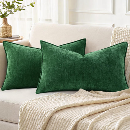 decorUhome Chenille Beige Velvet Throw Pillow Covers 18x18 Set of 2