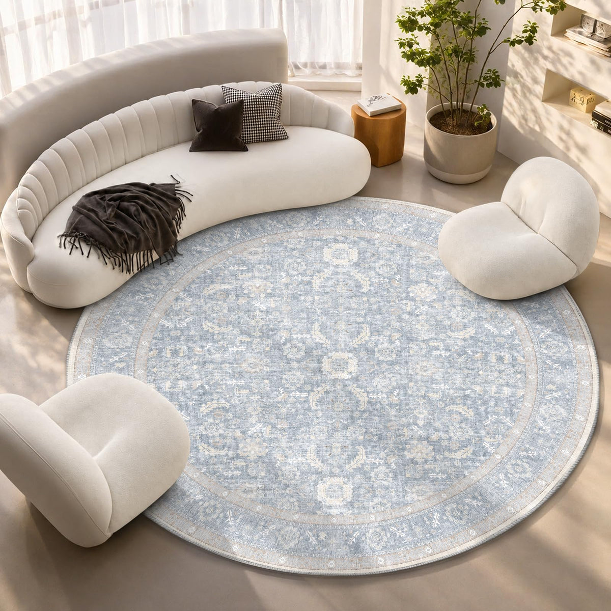 OPPODREAM Vintage Blue Area Rugs 5x7, Washable Rug for Living Room