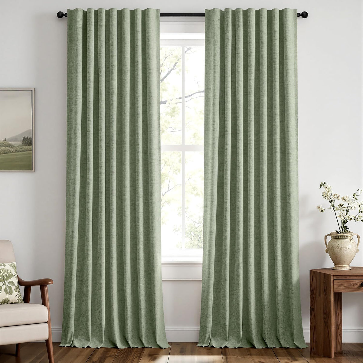MIULEE 100% Blackout Linen Curtains for Bedroom 42 x 84 Inch Ivory 2 Panels