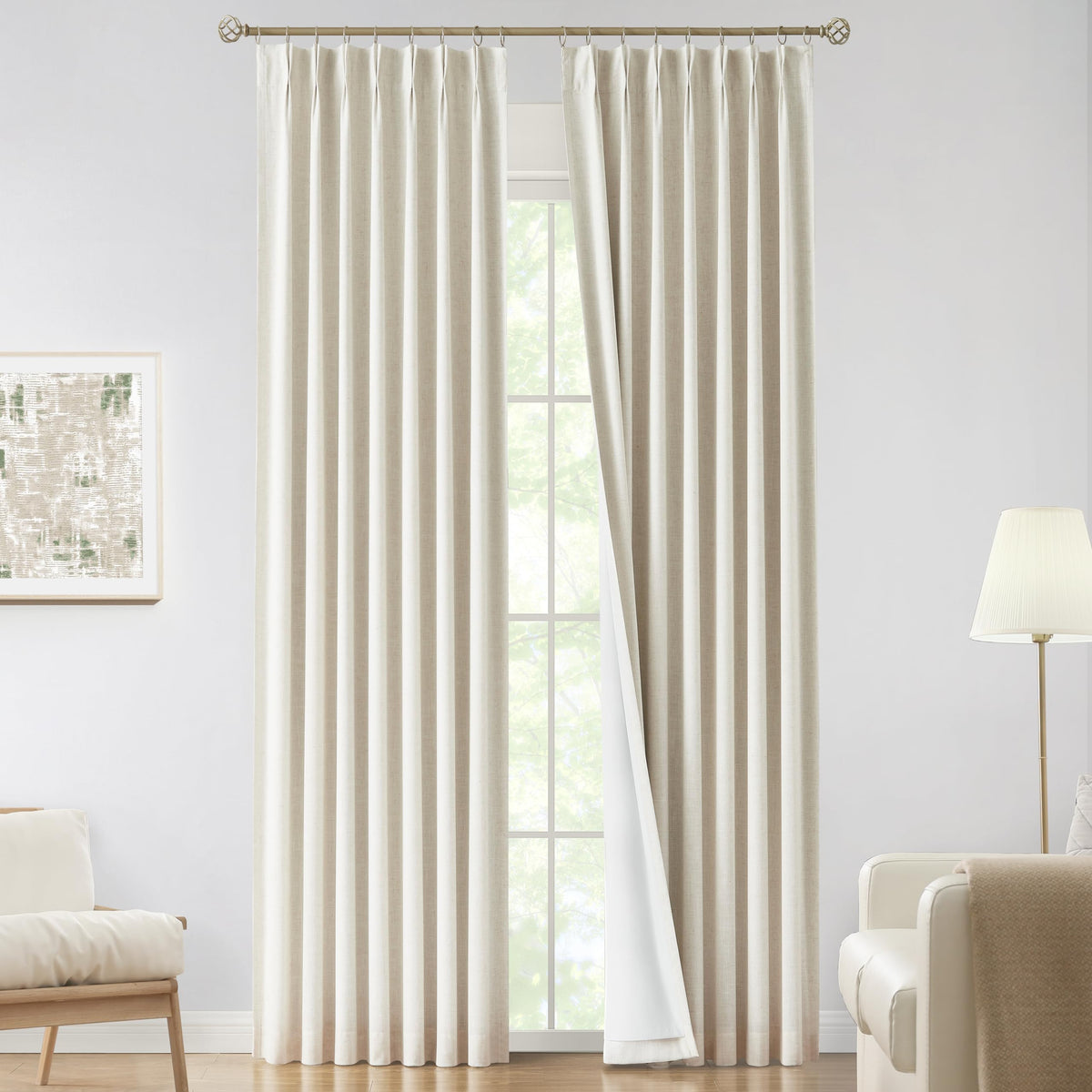 Vision Home Sand Pinch Pleated Full Blackout Curtains Linen Blended Room Darkening Window Curtains 95 inch for Living Room Bedroom Thermal Insulated Pinch Pleat Drapes with Hooks 2 Panel 40" Wx95 L