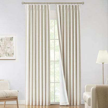 Vision Home Sand Pinch Pleated Full Blackout Curtains Linen Blended Room Darkening Window Curtains 95 inch for Living Room Bedroom Thermal Insulated Pinch Pleat Drapes with Hooks 2 Panel 40" Wx95 L
