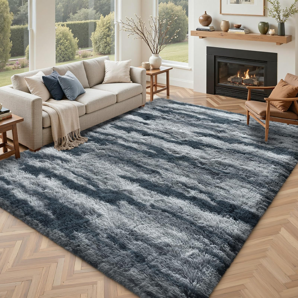 5x7 Black Area Rugs for Living Room, Large Fluffy Shag Bedroom Rugs Non-Slip, Ultra Soft Plush Carpet for Nursery Kids PlayRoom Dorm Office Indoor Modern Carpets