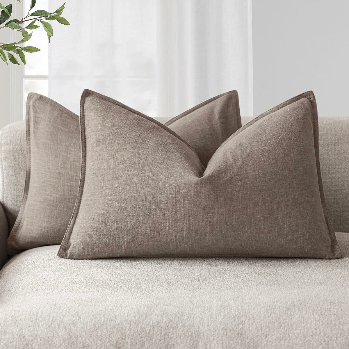 Foindtower Linen Solid Decorative Throw Pillow Covers 20x20 Natural Beige