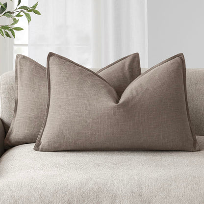 Foindtower Linen Solid Decorative Throw Pillow Covers 20x20 Natural Beige