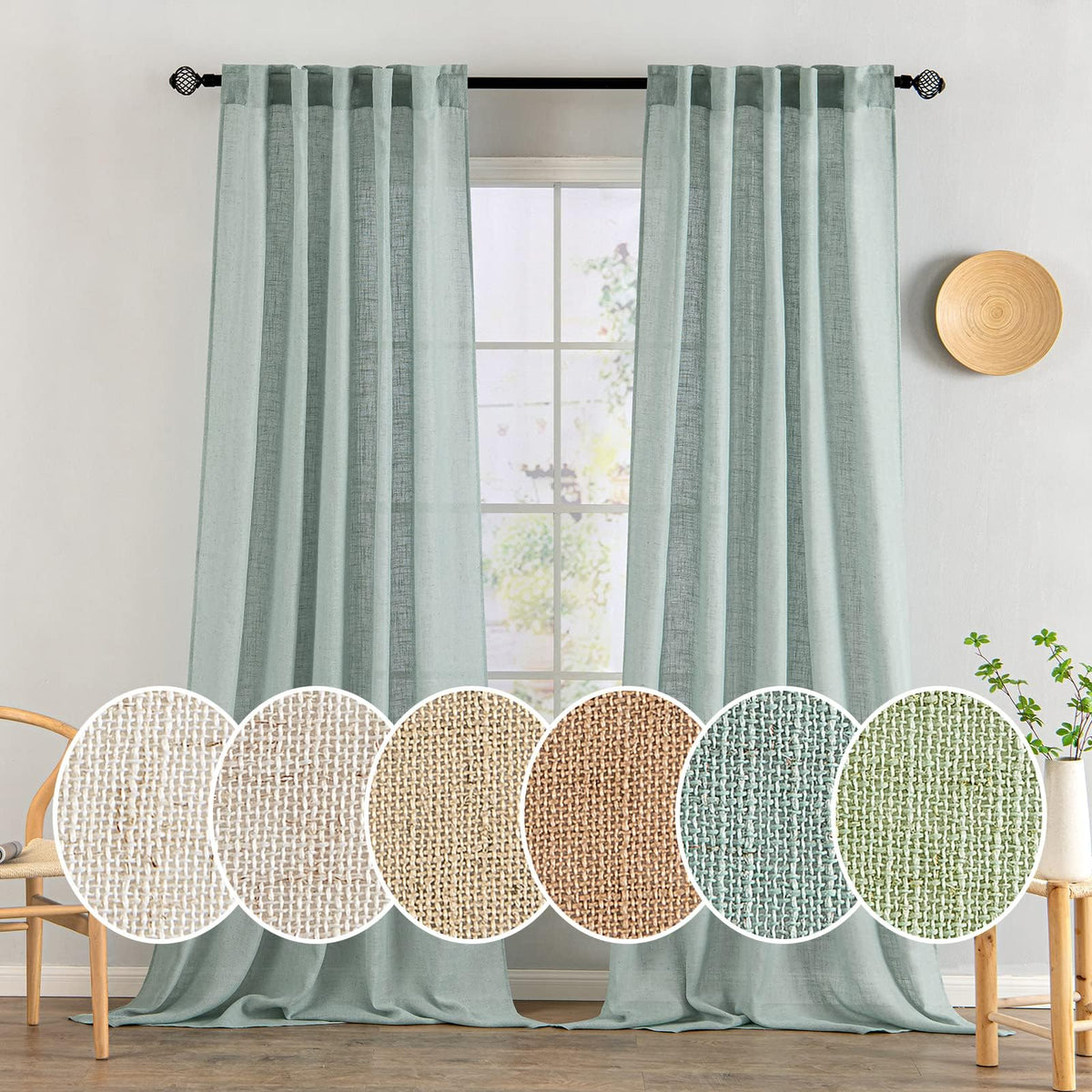 MIULEE Natural White Linen Curtains 52x84 Inch Long for Bedroom Living Room