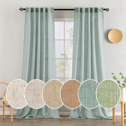 MIULEE Natural White Linen Curtains 52x84 Inch Long for Bedroom Living Room