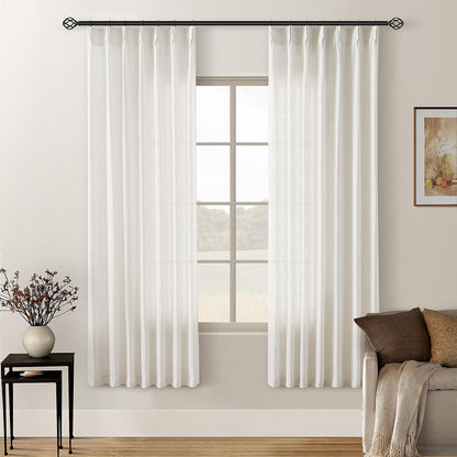 TWODRAPES Natural Pinch Pleated Linen Semi Sheer 84 Inch Curtains 2 Panels