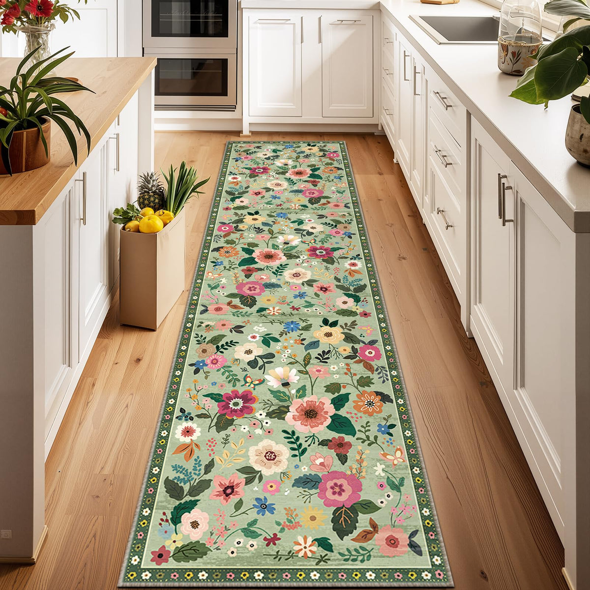 RELEANY Floral Washable 5x7 Area Rugs Pink