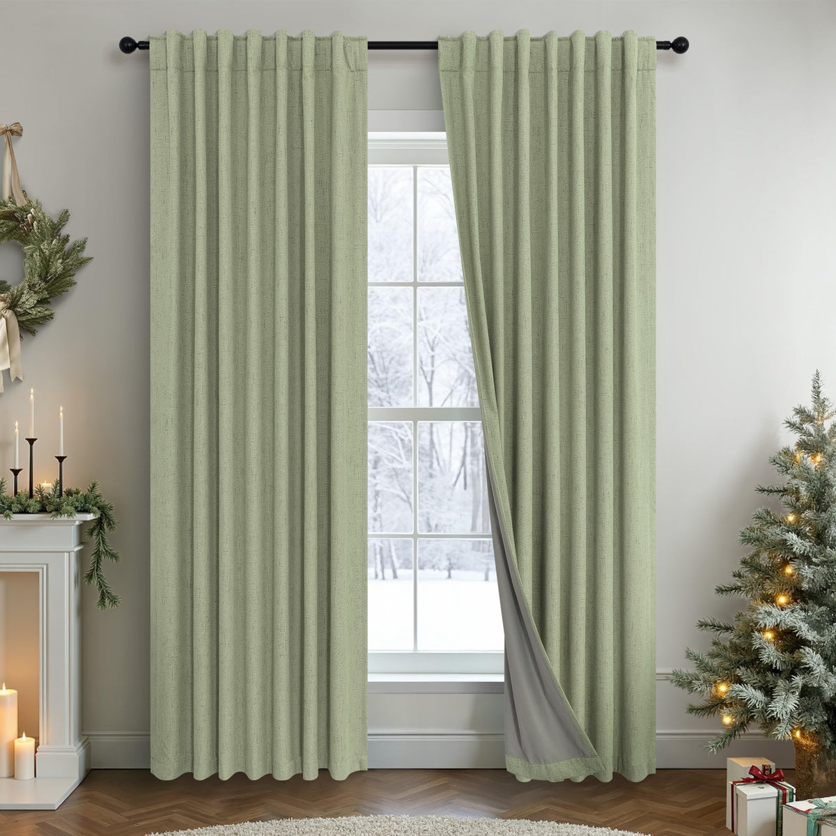 100% Blackout Curtains 84 Inch Length 2 Panels Set Neutral Boho Linen Farmhouse for Bedroom Windows Living Room Darkening Thermal Insulated Drapes Natural Cream Ivory 7ft Long Back Tab Pleated Pocket