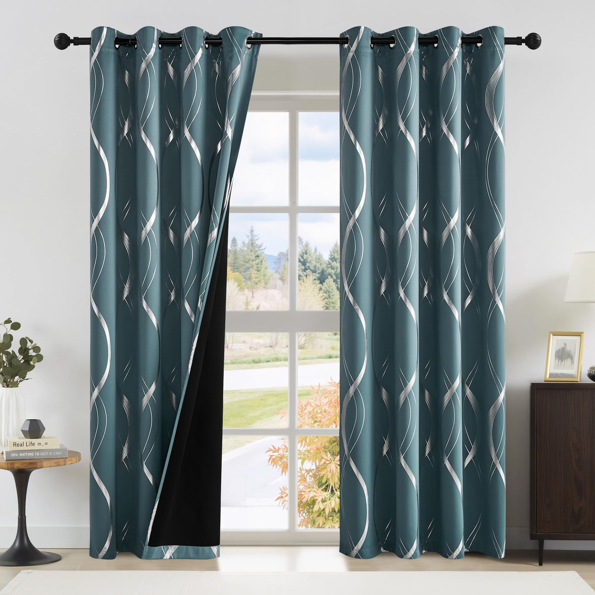 NICETOWN Grey Blackout Striped Pattern Curtains for Living Room, 52 x 84